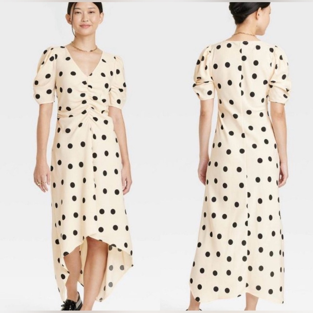 A New Day Cream and Black High Low Polka Dot Dress